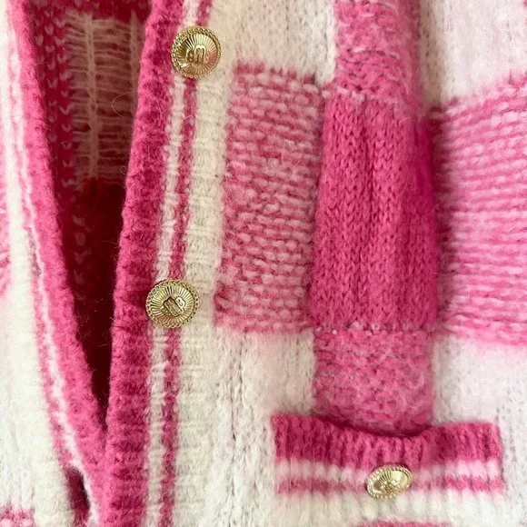 Maje My Square Checkered Jacquard Cardigan in pink size 1/ Small